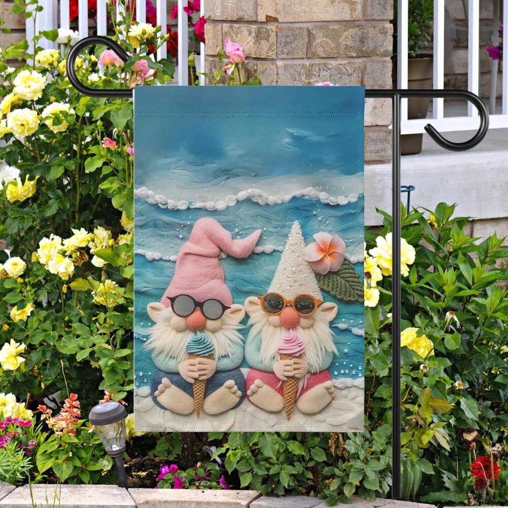 Summer Gnome Garden Flag, Funny Gnome Yard Flag, Beach House Outdoor Decor NWOT